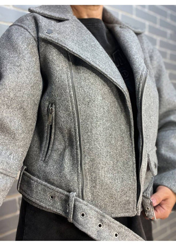 Серая демисезонная куртка женская a-n 2428 косуха пальто молния ремень No Brand