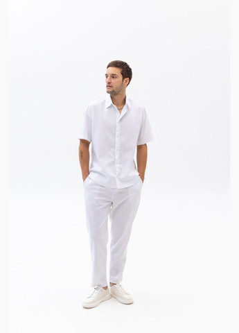 Білий літній льняний кежуал костюм з лого ск з сорочкою, брючний Vakko