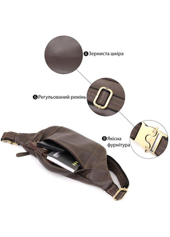 Сумка-бананка для чоловіків з натуральної зернистої шкіри 23128 Коричневий Shvigel (332983799)
