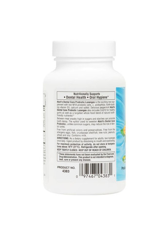 Пробіотики і пребіотики Adults Dental Care Probiotic, 60 льодяників Natures Plus (324420190)