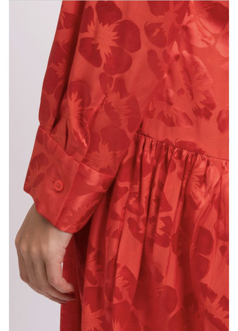 Червона святковий, карнавальний, коктейльна, повсякденний, вечірня, ділова, домашній, пляжна, кежуал стильна червона шовкова оверсайз сукня від сукня-сорочка, плісована Sandro з квітковим принтом