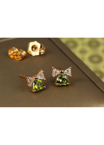 Серьги гвоздики сердце с бантиком с камнем изумруд 7 мм золотистые love-shopping Xuping Jewelry (355799423)