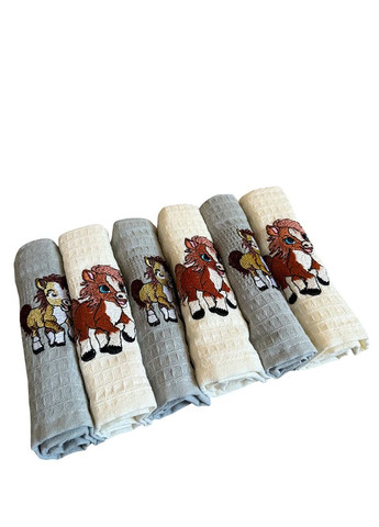 Набір 6 вафельних рушників Nilteks кухонні 30х50 см street різнобарвний TC303376102 TURComFor кінь комбінований