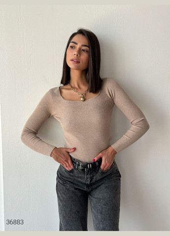 Бежевый демисезонный джемпер в рубчик с квадратным вырезом джемпер Liton