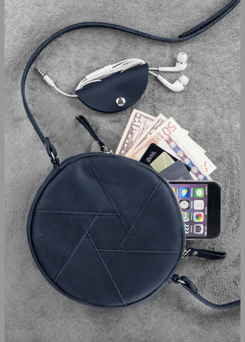 Шкіряна кругла жіноча сумка Бон-Бон синя Crazy Horse (A-026251) BlankNote кросс-боди (327874097)