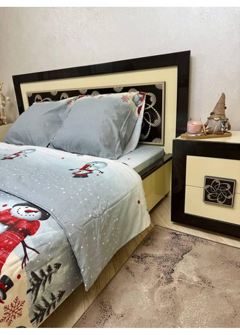 Постельное белье новогоднее полуторная Пакистанская байка 150 х 220 см 4693 Серое 50 х 70 см No Brand (362202395)