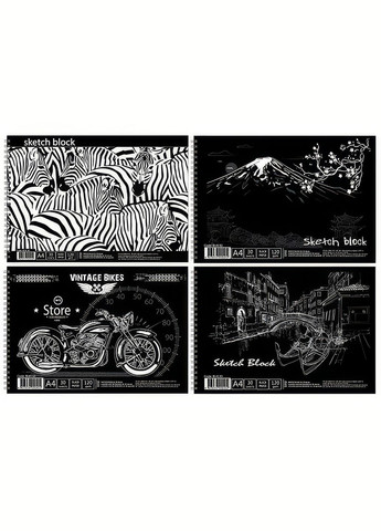 Скетчбук (альбом для ескізів) із чорними листами OFORT, формат А4, 30 листів 120 г/м2 Офорт (322504078)