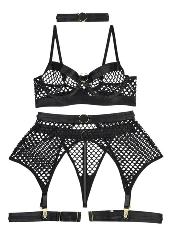 Черный демисезонный комплект женского эротического белья allure с чокером и юбочкой (1182-44) Macarena