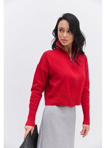 Жіноча вязана кофта на блискавці з високим коміром світло-молочна Arjen (370601761)