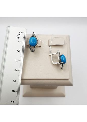 Сережки срібні з бірюзою і марказитом 5,9 г No Brand (369737188)