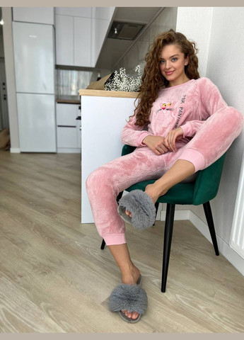 Розовая зимняя женская теплая пижама кофта и штаны кофта + брюки No Brand