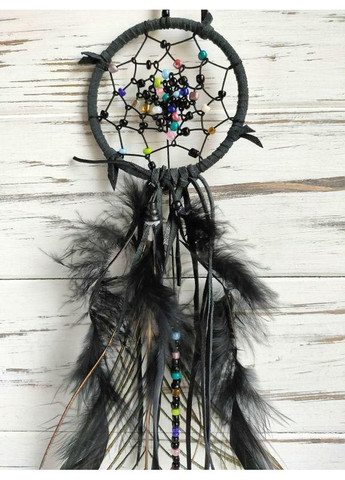 Ловець снів маленький чорний ручної роботи з пером павича No Brand (366871690)