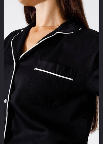 Чорна піжама з бавовни, шорти + рубашка, чорна Shine