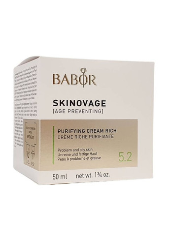 Насыщенный очищающий крем для жирной и проблемной кожи лица SKINOVAGE Purifying Cream Rich 50 мл Babor (280265744)