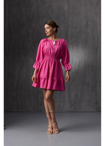 Розовое платье лен мини в национальном стиле розовое Bessa