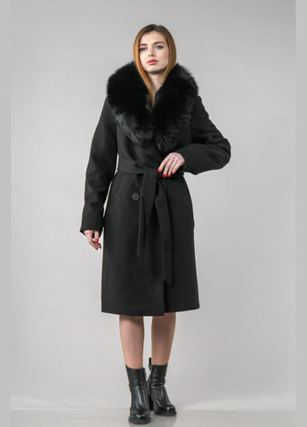 Чорне зимнє Пальто з кашеміру двобортне Chicly Furs