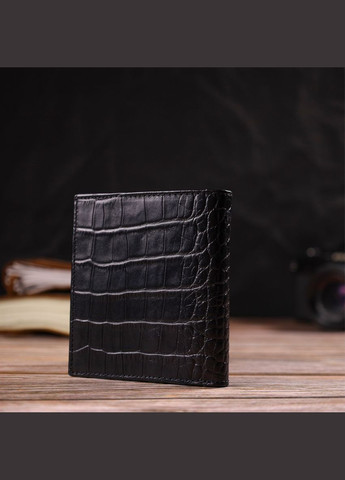 Невелике шкіряне портмоне для чоловіків з тисненням під крокодила чорне 21738 Canpellini (329198198)