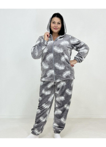Сіра зимня костюм жіночий домашній махра пір'їнка 52-54 сірий 19065849-1 Triko