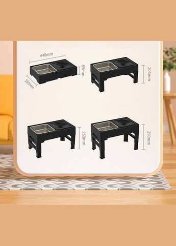 Подвійна миска для собак, на підставці з регульованою висотою, з плаваючим блюдцем, Чорний Els Pet (299915453)