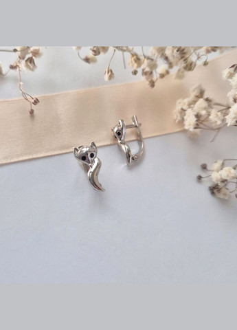 Срібні сережки Лисичка з Чорними очима срібло 925 проби Родоване 82523ч 2.80г No Brand (307833903)