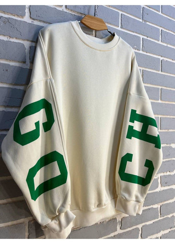 Молочный свитшот женский davras 8174 оверсайз удлиненная надпись на спине chicago утепленный на флисе one size молочный (314822885)