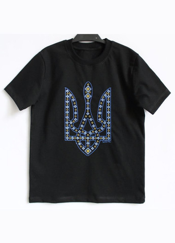 Чорна літня дитяча футболка з тризубом дівчинці Ladan