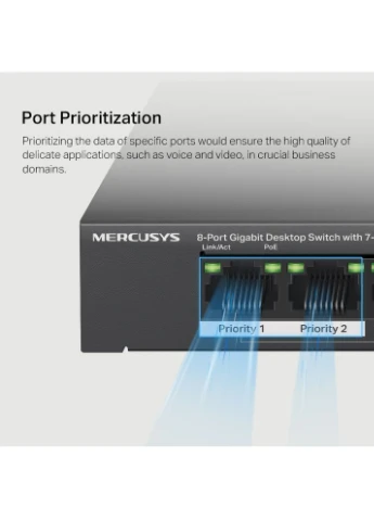 Коммутатор MS108GP 8xGE (7xPoE), 65Вт, Некоммутируемый. Mercusys (387177717)
