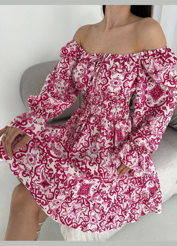 Розовое кэжуал женское платье софт No Brand с рисунком
