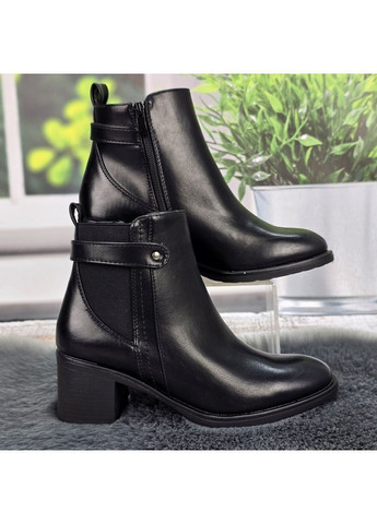 Осенние ботинки женские демисезонные черные на устойчивом каблуке No Brand из искусственной кожи