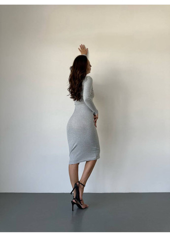 Серое праздничный платье из ткани рубчик — замеры в описании силуэтная Vione однотонное