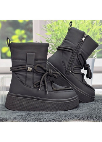 Черные сапоги дутики женские зимние черные на овчине Purlina на молнии