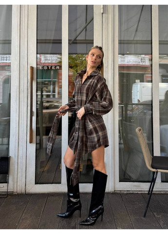Коричнева повсякденний, кежуал жіноча сукня-сорочка сукня-сорочка Style Point в клітинку