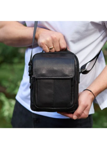 Сумка-барсетка чоловіча через плече шкіряна гладка чорна TD-55467 Tiding Bag (354832934)