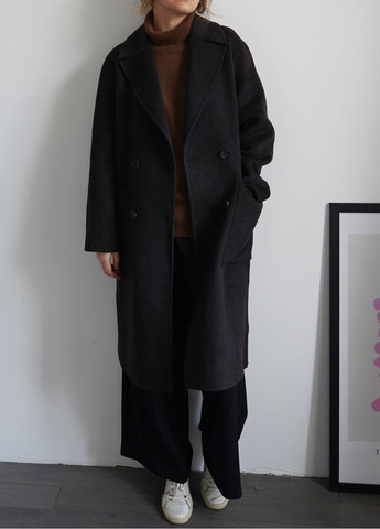 Темно-коричневе Довге вовняне двобортне пальто коричневого кольору Zara