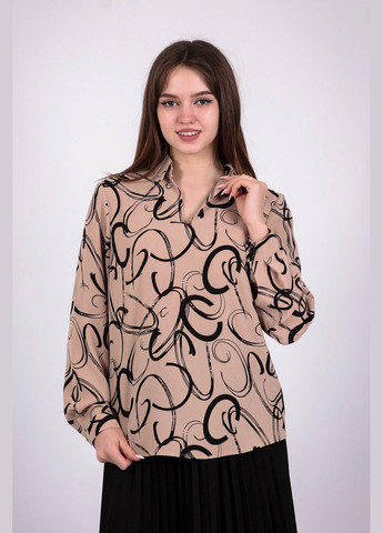 Світло-коричнева блузка жіноча 053 малюнок креп капучино Актуаль
