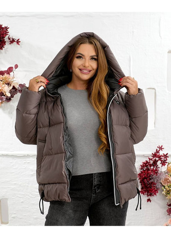 Темно-бежева зимня стильний пуховик жіночий No Brand