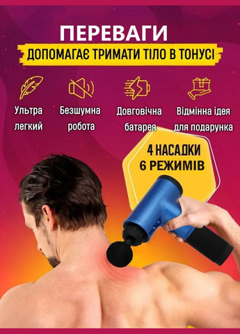 Вібромасажер перкусійний FASCIAL GUN GB-820 для глибокого м'язового масажу з насадками Синій VTech (332622395)