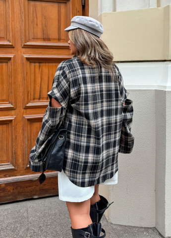 Черная повседневный, кэжуал рубашка в клетку No Brand с длинным рукавом