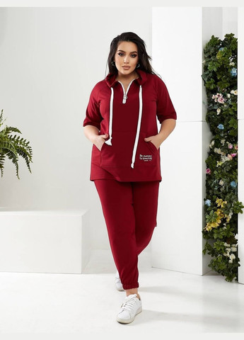 Женский спортивный костюм батал для больших размеров трикотажный бордо с капюшоном для весны и лета Bonita Спортивний костюм (322111903)