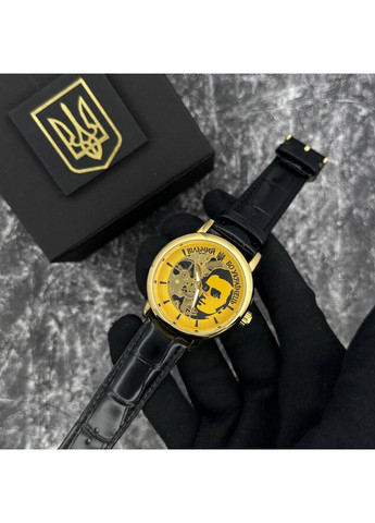 Годинник механічний 022 Gold-Black наручний для чоловіків золотистий зі шкіряним ремінцем ProDobro (367264257)