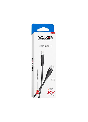 USB кабель C735 Type-C to Lightning 20W 1м силіконове обплетення, чорний Walker (307840285)