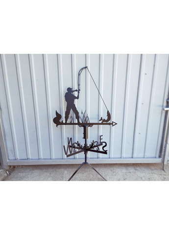 Флюгер на дом Рыбак со щукой, спиннингистом, флюгер на крышу из металла 2 мм. No Brand (368896676)