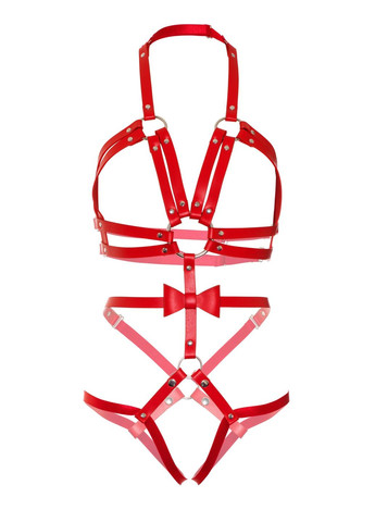 Портупея-тедді з ременів Studded O-ring harness teddy Red - CherryLove Leg Avenue (282709990)