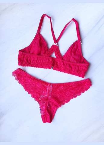 Малиновый комплект женского белья кружевной с застежкой спереди Lascana