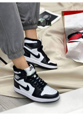 Черные зимние кроссовки мужские nike air jordan retro 1 high black white 3 найк аир джордан No Brand