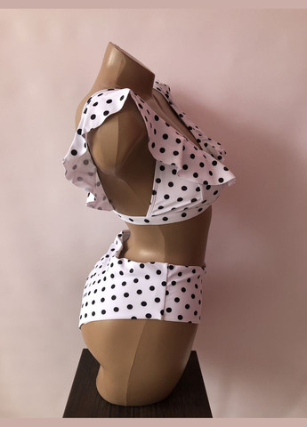 Белый летний раздельный женский купальник в горох. No Brand