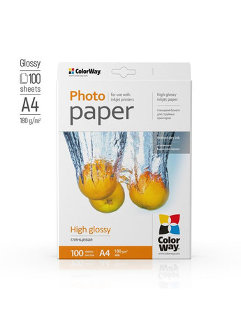 Фотопапір глянцевий 180 г/м², A4, 100 арк. (PG180100A4) Colorway (339080927)