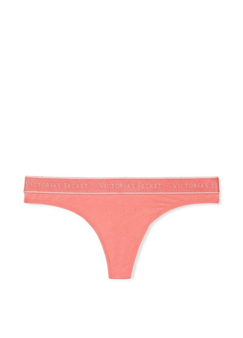 Трусики-стрінги жіночі бавовняні з логотипом Logo Cotton Thong Panty персикові Victoria's Secret (341252159)