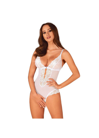 Еротичне напівпрозоре боді — Heavenlly White, з тонким мереживом та відкритою промежиною з регульованими ремінцями Obsessive (331900243)