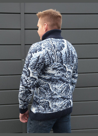 Темно-синий зимний свитер мужской синий зимний с волком большой размер Pulltonic Пряма